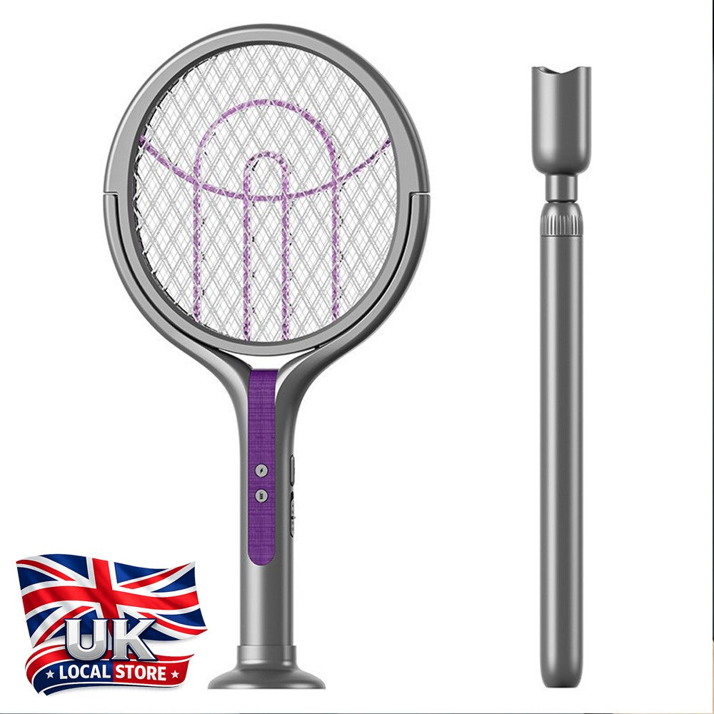 Electric Fly Swatter Bug Racket Rechargeable Bug Zapper - Telescopic Extension