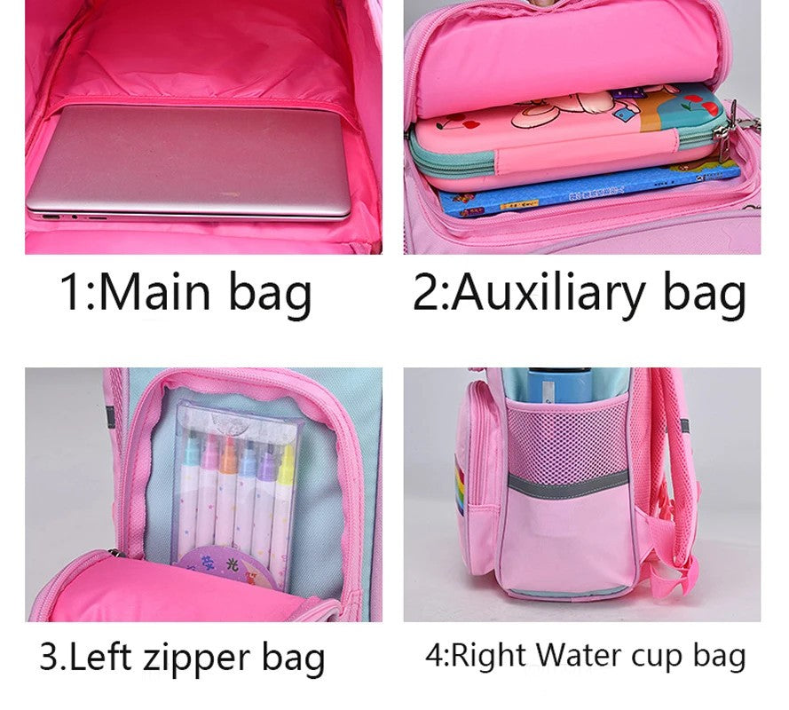 Girls Backpack Unicorn Pink Purple School Bag Large Capacity School Waterproof