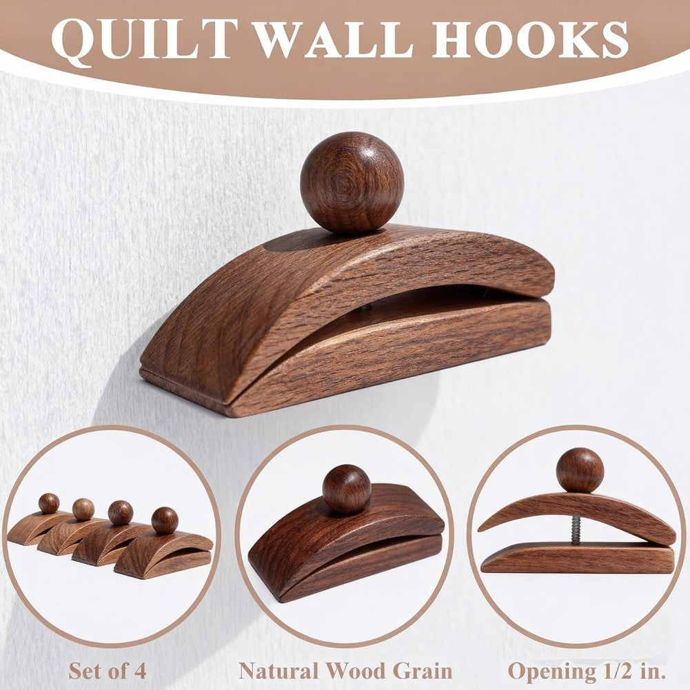 Solid Walnut Wood Tapestry Wall Hangers 4 Pack Quilt Hangers, Blanket2728