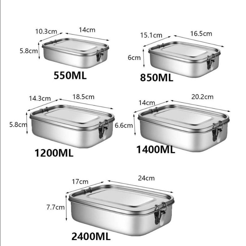 304 Stainless Steel Bento Box with Dividers Metal Lunch Food Storage Container