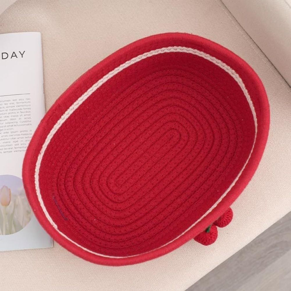 Woven Storage Basket Red Cherry Basket Snacks Gift Basket Desktop Organizer