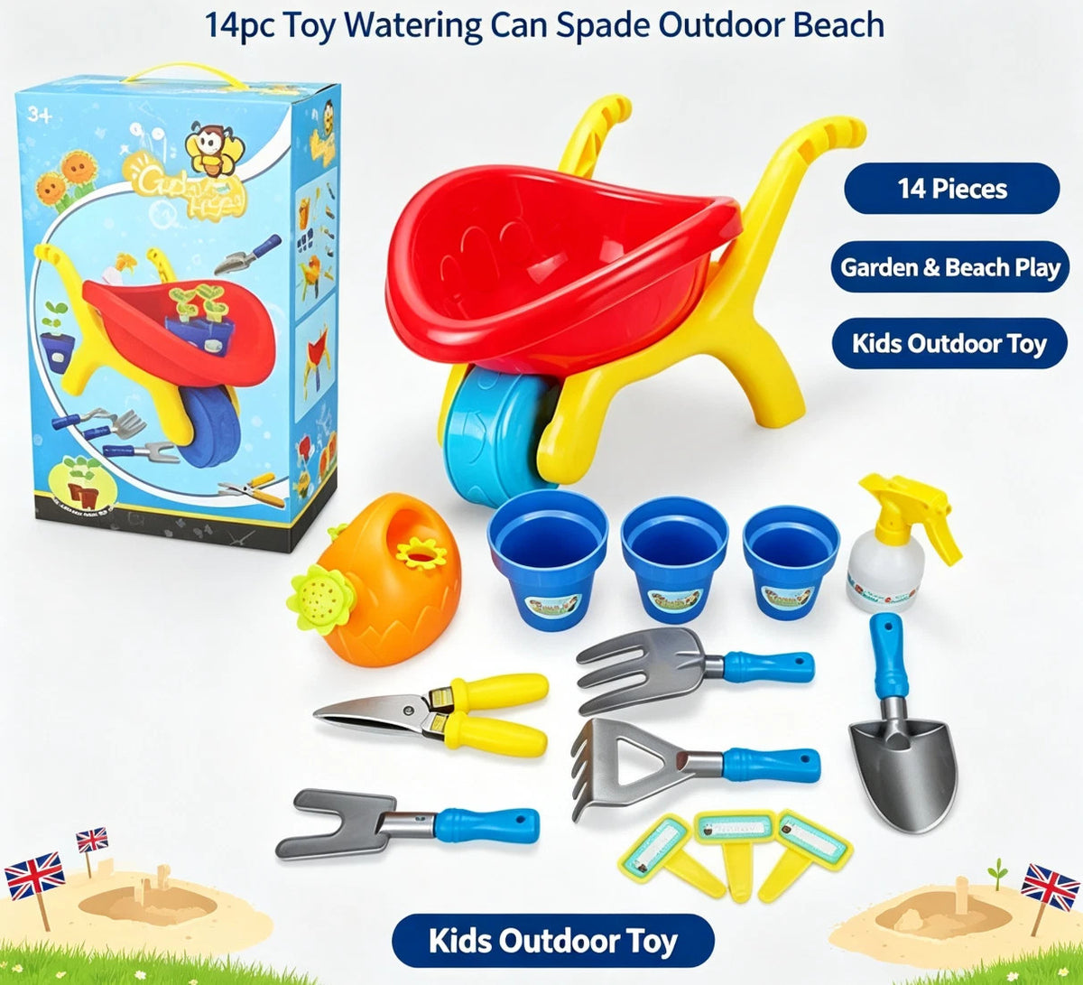 Kids Colourful Plastic Beach Wheelbarrow Spade Set Sandbox Summer OutdoorToy NEW