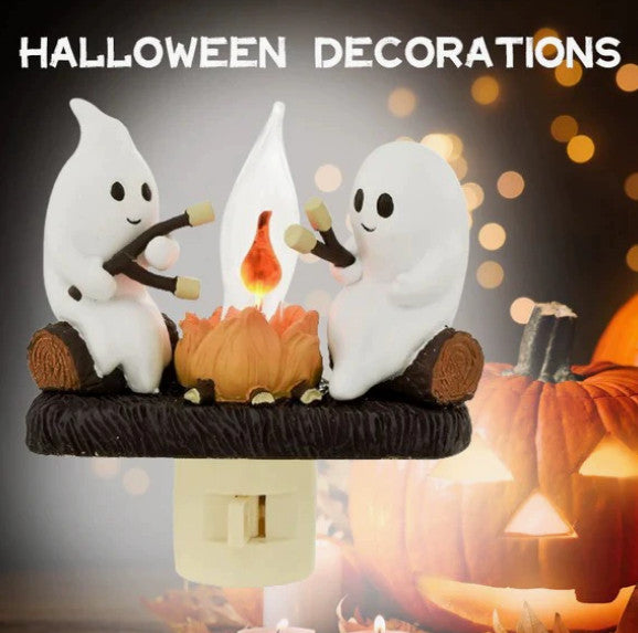 Plug In Night Light - Spooky Halloween Ghost Flickering Flame Kids Nightlight