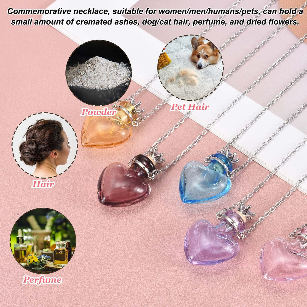 Vial Necklace, Stainless Steel Glass Heart Perfume Bottle 29mm, Light Blue
