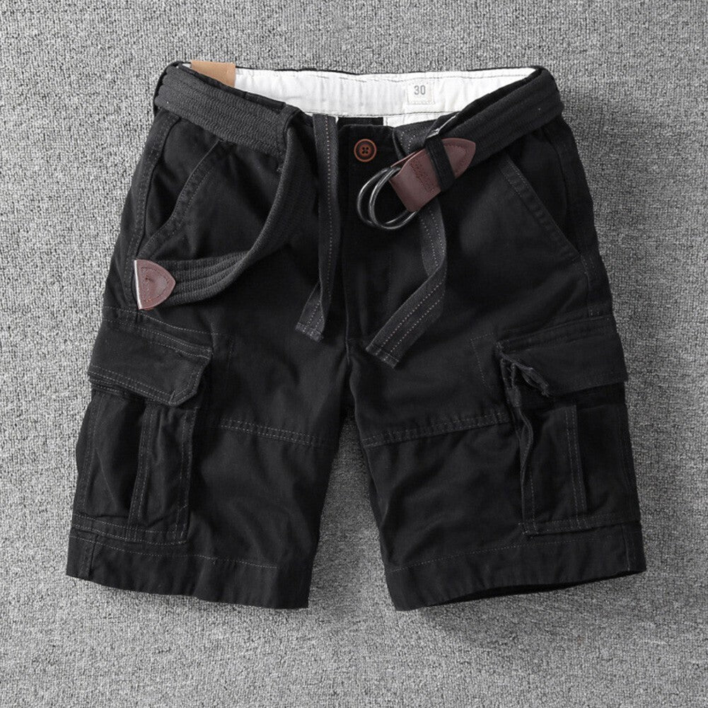 Mens Cargo Shorts 100% Cotton Combat Knee Length Summer Pants Loose Fit Short