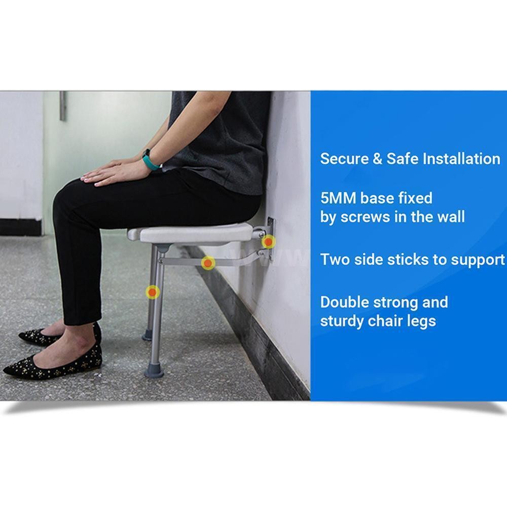 Folding Wall Mount Shower Chair Heavy Duty Leg Bathroom Mobility Aid Seat