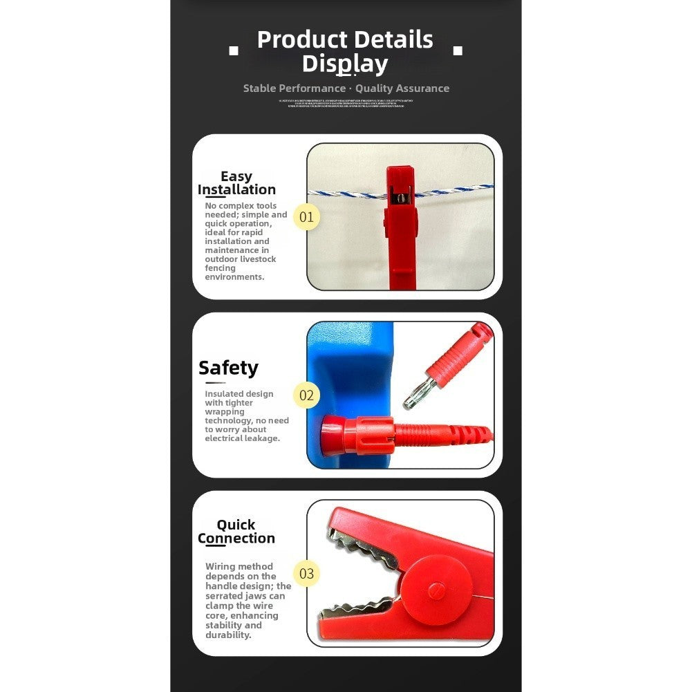Electric Fence Cable with Battery Clips for Solar and Electric Fence Chargers