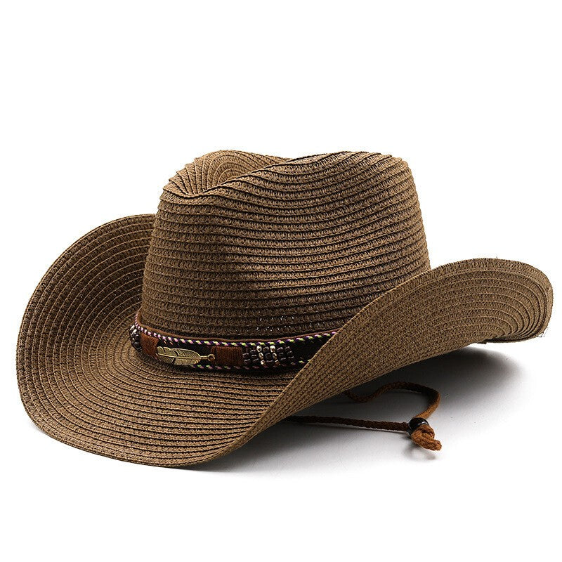 Women Mens Straw Western Cowboy Hat Outdoor Wide Brim Sun Protection Hat New uk