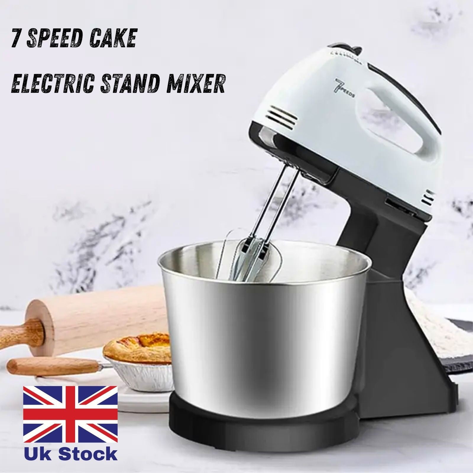7 Speed Electric Hand Mixer  Handheld Whisk Beaters & Dough Baking Hooks