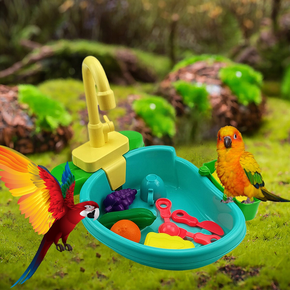 Parrot Shower Toy Bird Bath Tub Faucet Conure Automatic Feeder Multi-functional