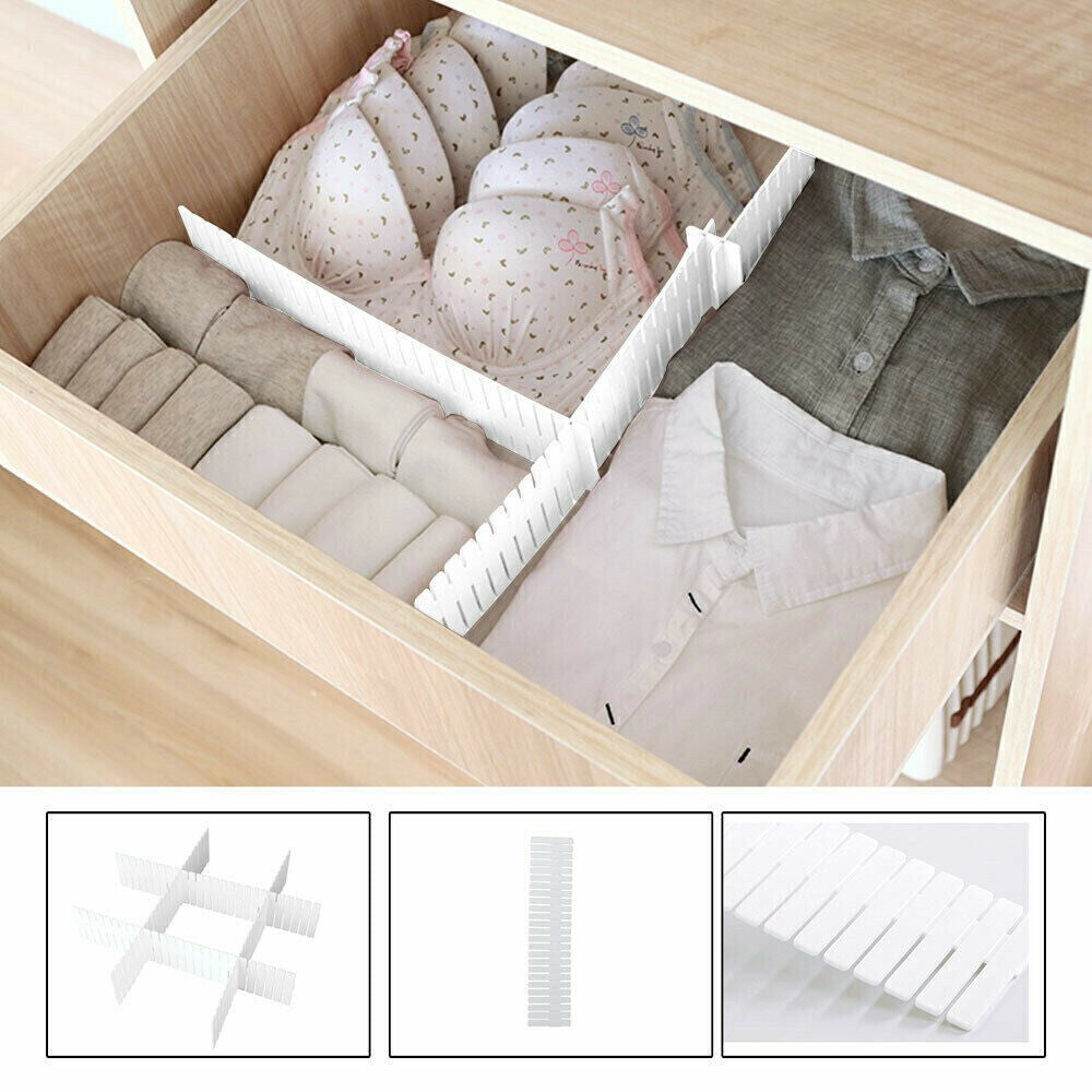 24x Adjustable Drawer Dividers Organiser Socks Make Up Plastic Closet Separator