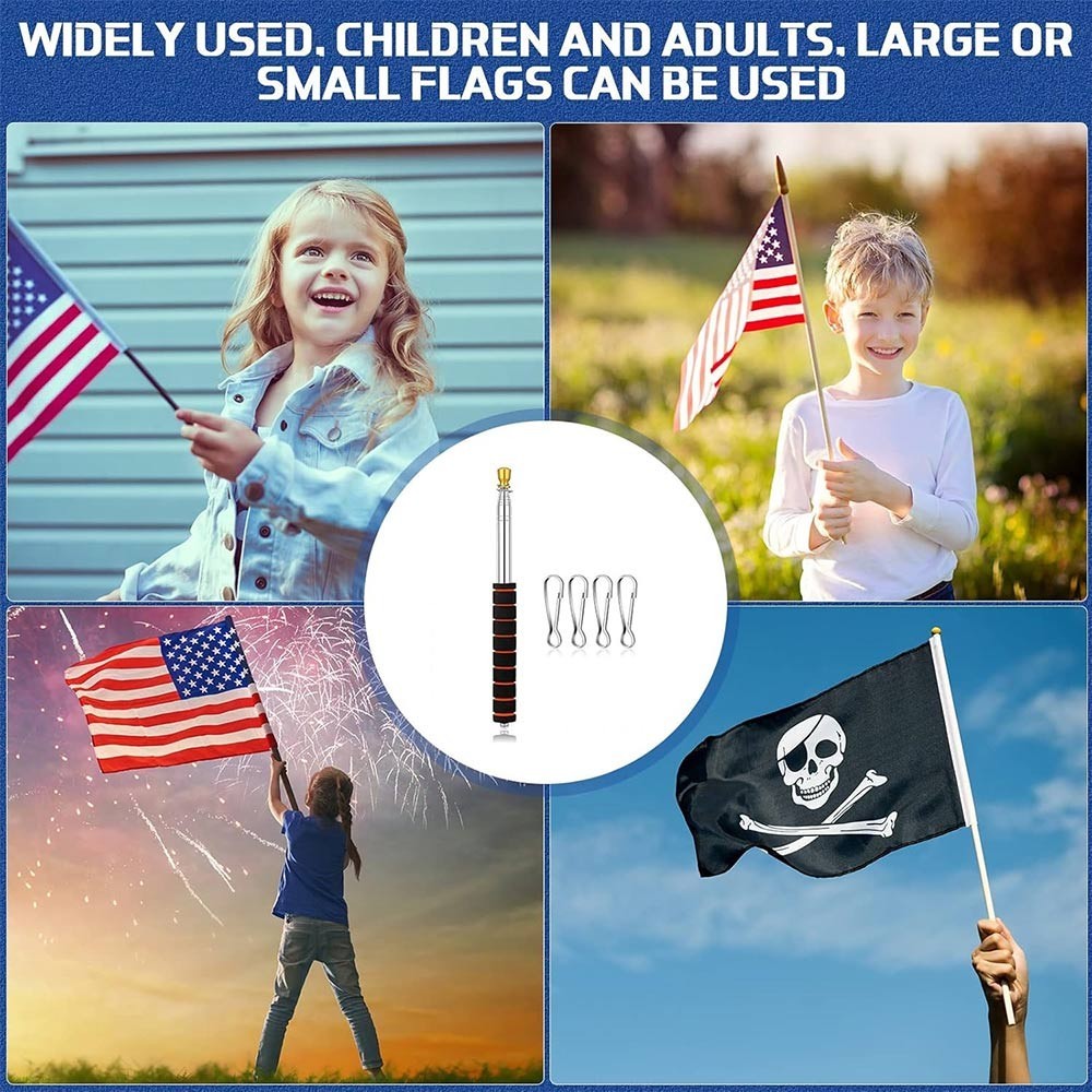 3m Telescopic Flag Pole Stainless Steel Handheld Portable Extendable Retractable