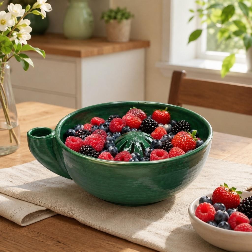 Self Spinning Berry Washing Bowl Automatic Swirl Fruit Colander with Drain Hole