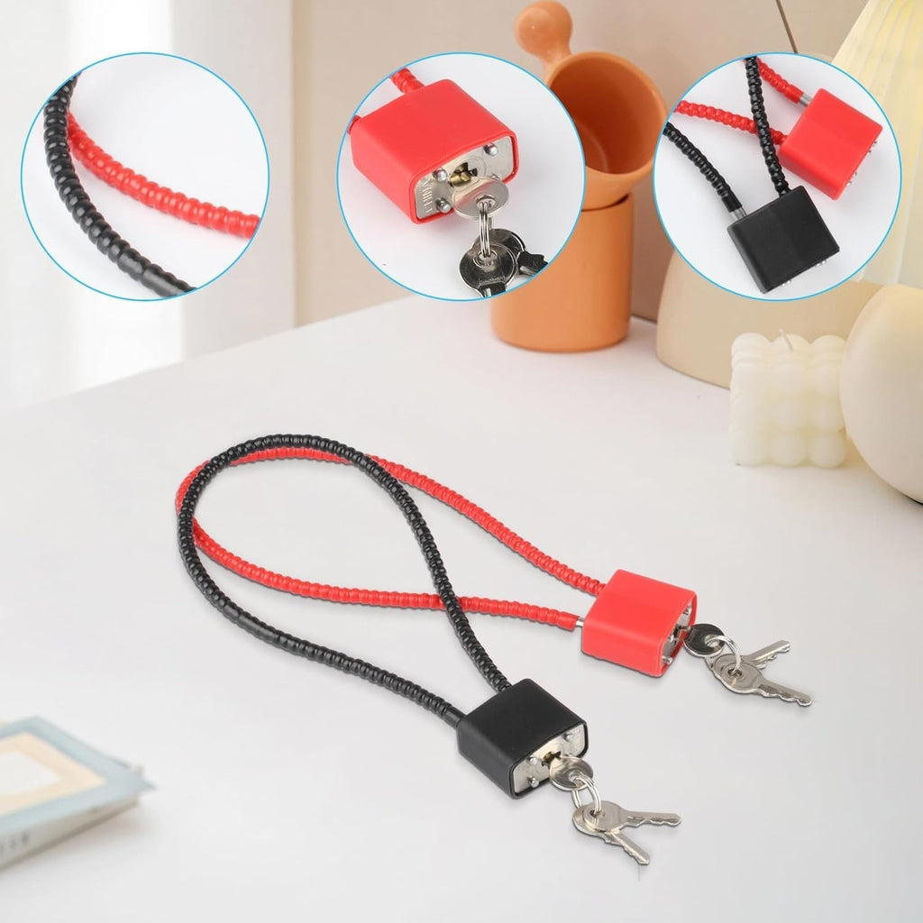 2x Heavy Duty Steel Cable Padlocks with Keys – Long Shackle Flexible Rope Lock