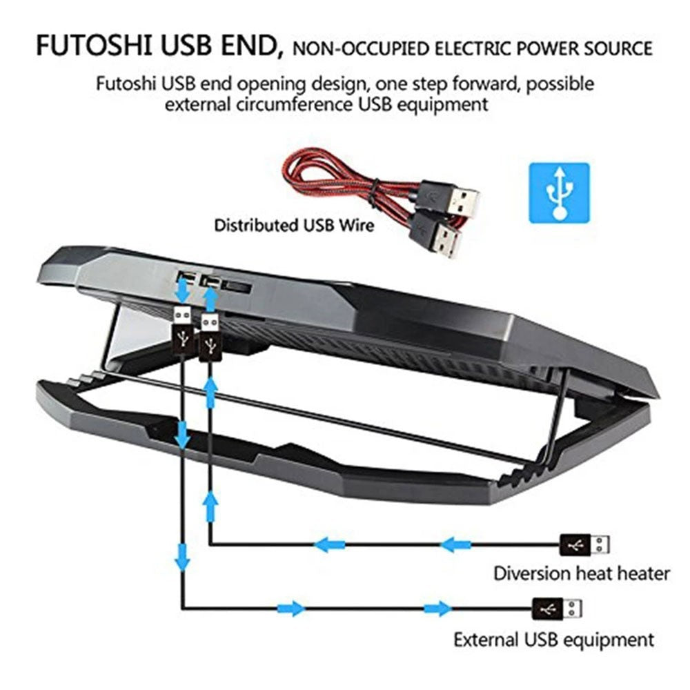 Quiet Laptop Cooler 3 Powerful Fans Gaming Cooling Mat Pad Stand Tilt 12-17" UK