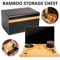 Bamboo Storage Chest with Movable Tray Wood Locking Stash Box  Rolling Tray Kit