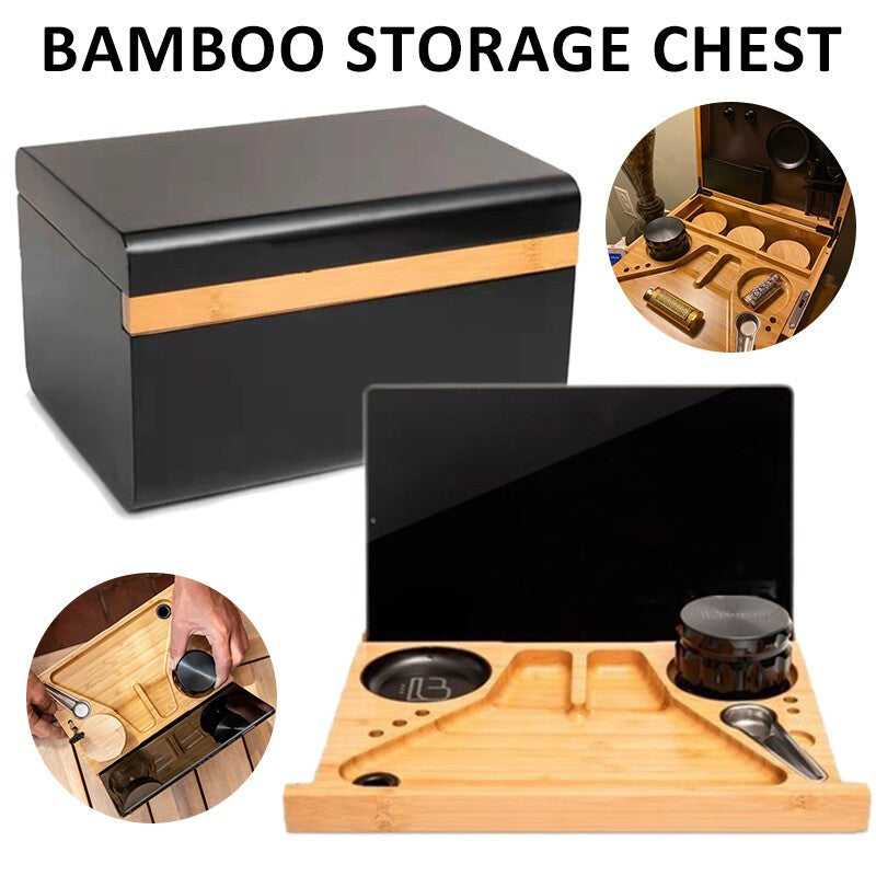 Bamboo Storage Chest with Movable Tray Wood Locking Stash Box  Rolling Tray Kit