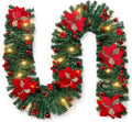 9FT Pre Lit Christmas Garland with Lights Door Wreath Xmas Fireplace Decor LED