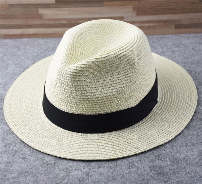 Unisex Mens Women Panama Style Sun Hat Crushable Wide Brim Fedora Straw Hat Cap