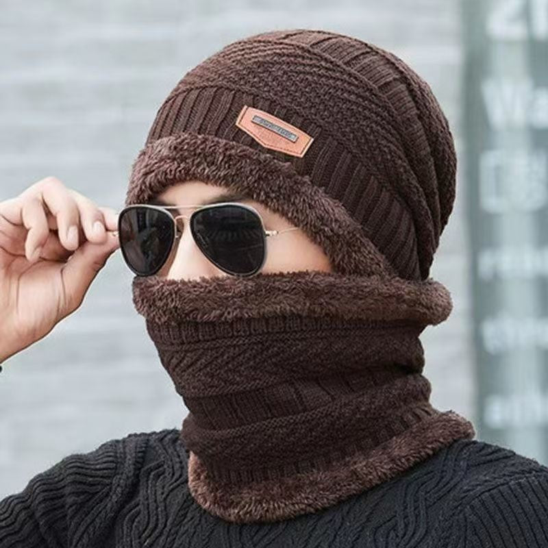 Men's Winter Beanie Hat and Scarf Set Warm Fleece Knitted Cap Unisex (2 PCS SET)