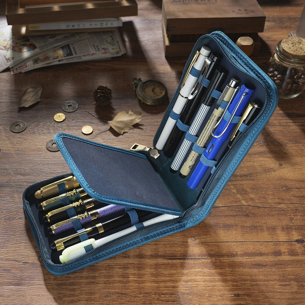 Genuine Leather 12 Slots Fountain Pen Case Stationery Pen Storage Bag Organizer