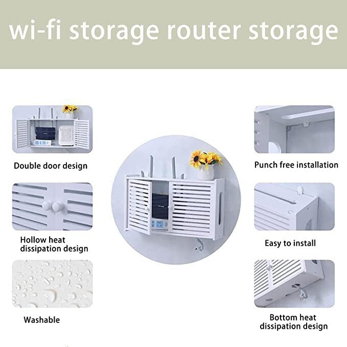 Wifi Router Shelf Storage Box Wall Mounted Cable Wire Hanging Bracket Organizer