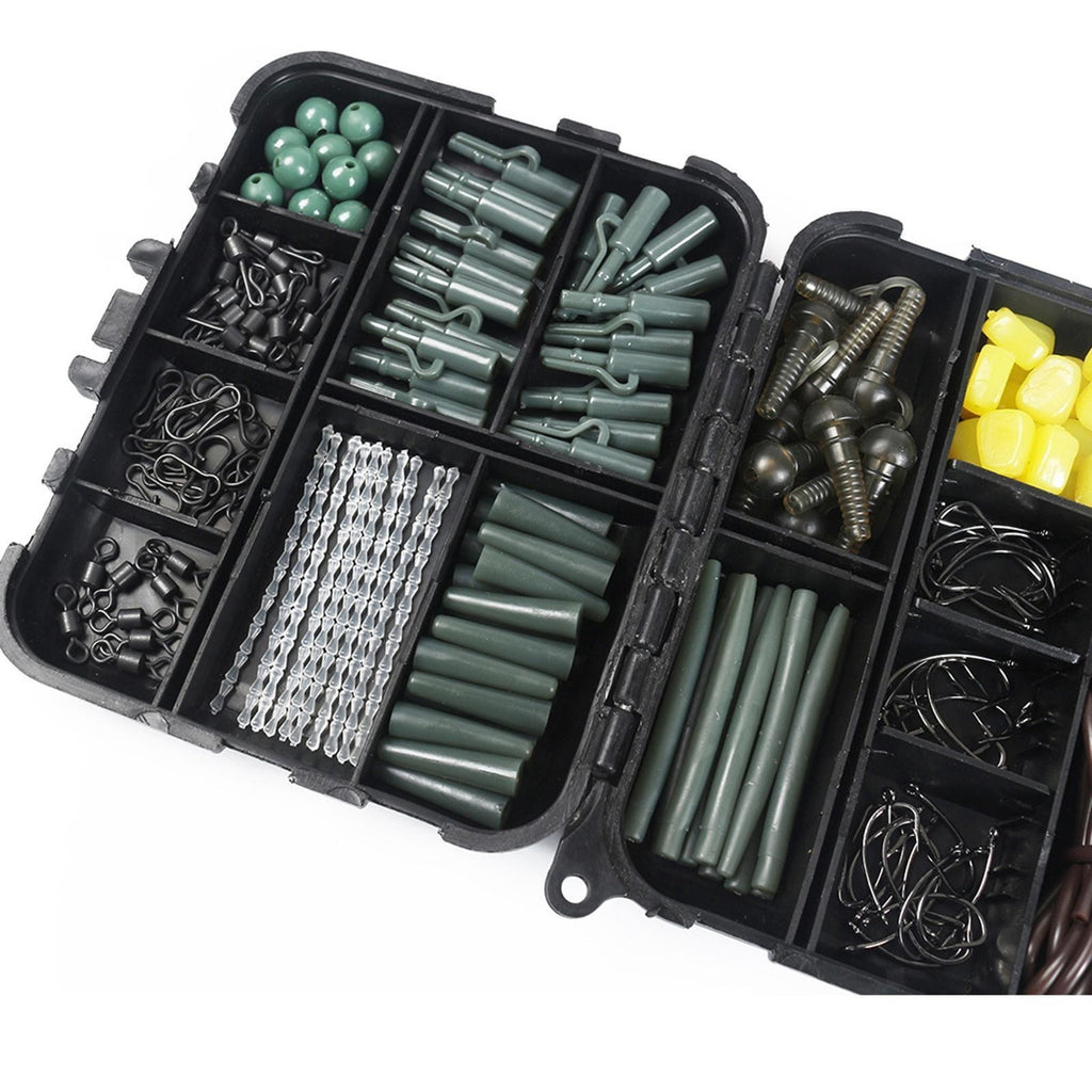 307X Carp Fishing Accessories Kit Tackle Box Set Jig-Hooks Swivels Lead Clips UK