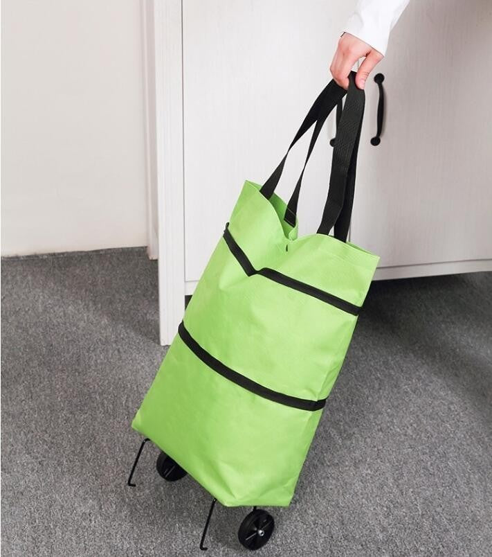 2 In 1 Folding Shopping Trolley Bag Grocery Cart On Wheels Bags Reusable Handbag