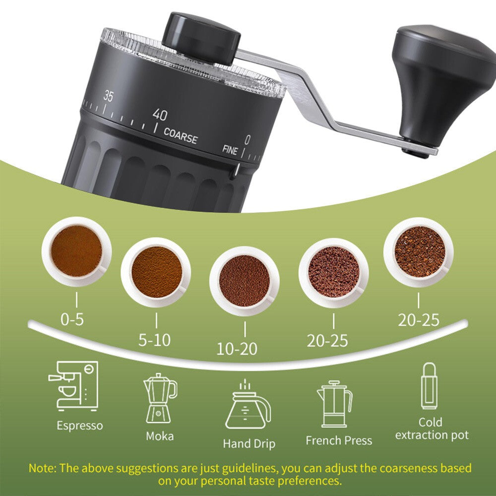 Manual Coffee Bean Grinder Hand Mill 40-Grade Adjustable Ceramic Burr Grinders
