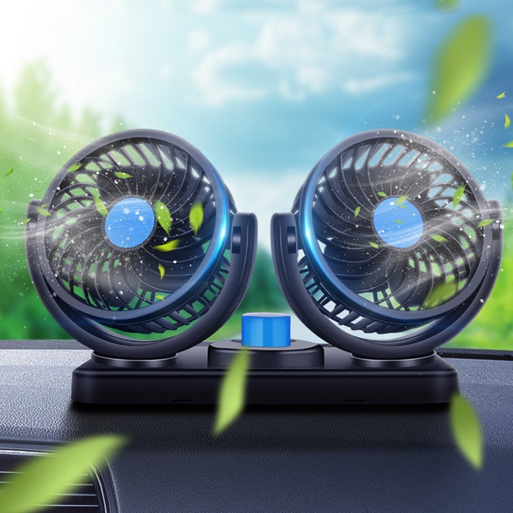 12v DOUBLE HEAD TWIN CAR FAN 3 Speed adjustable caravan motorhome boat Cooling