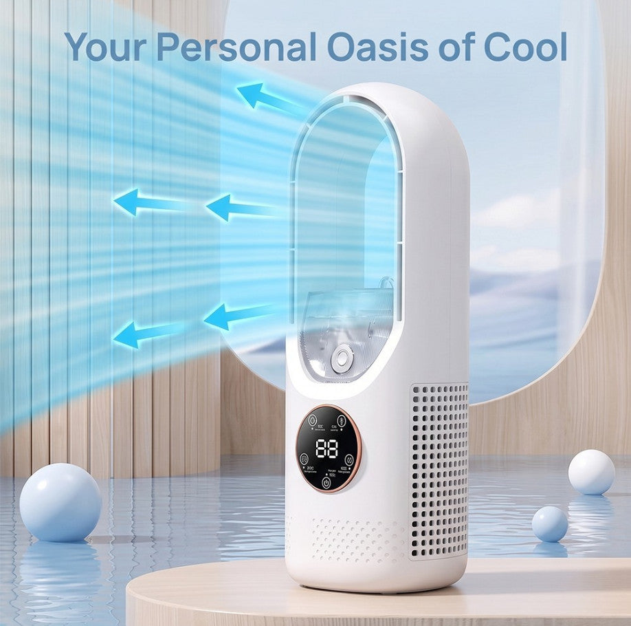 Portable Air 6 Speed Silent Timer Air Conditioner Cooler Leafless Electric Fan
