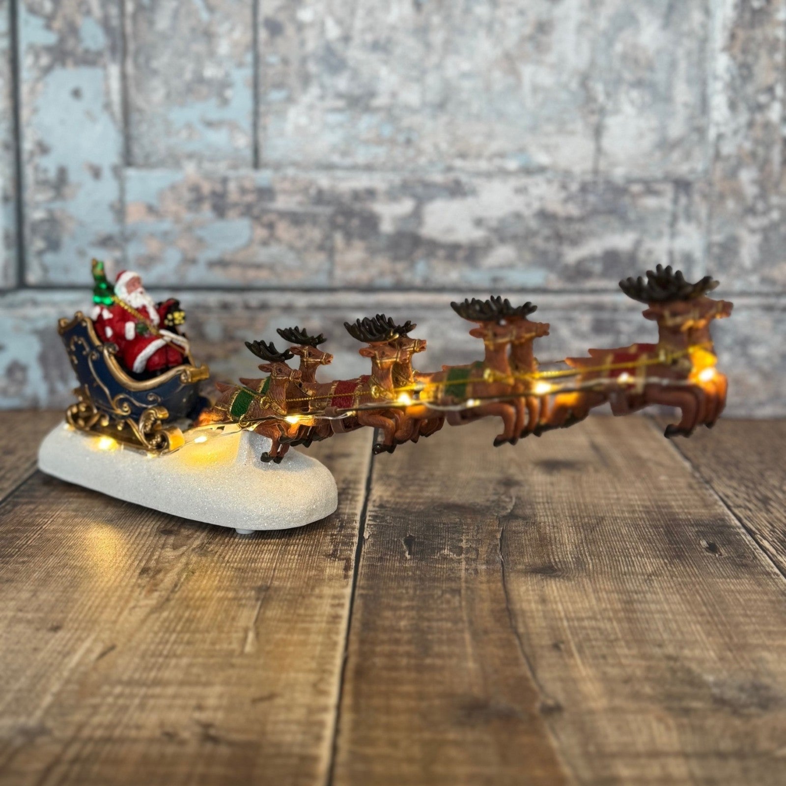 Christmas Santa Sleigh & Reindeer Decoration Festive Ornament with LED Lights