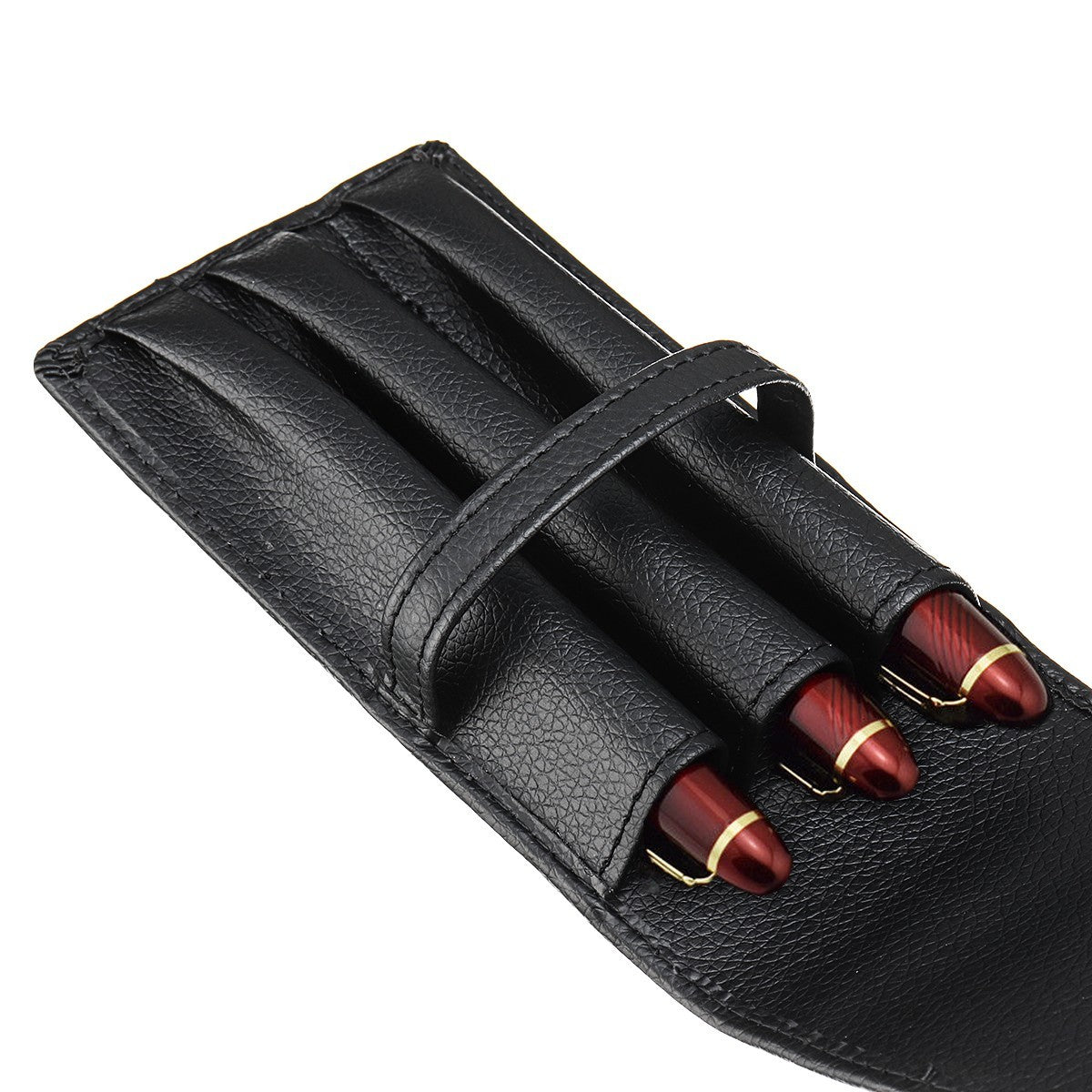 For 3 Pens Black Leather Pouch Roller Pen Case Stationery Holder Bag Storage