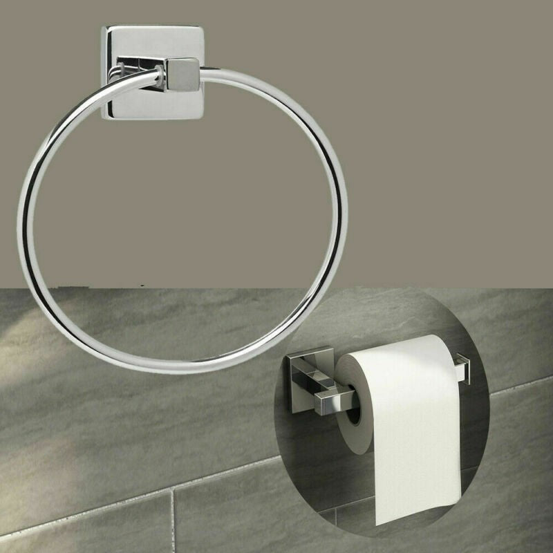 Polished  Bathroom Toilet Roll Holder and Towel Ring Set Fittings