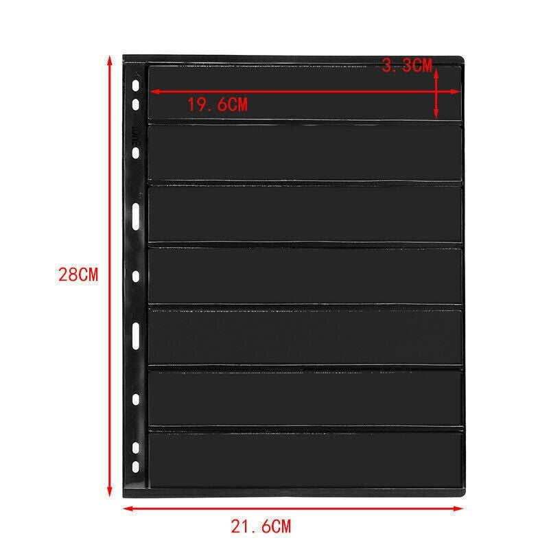 20X Double Sided Stamp Album Stock Pages Sheets with 9 Binder Holes 7 Strips UK