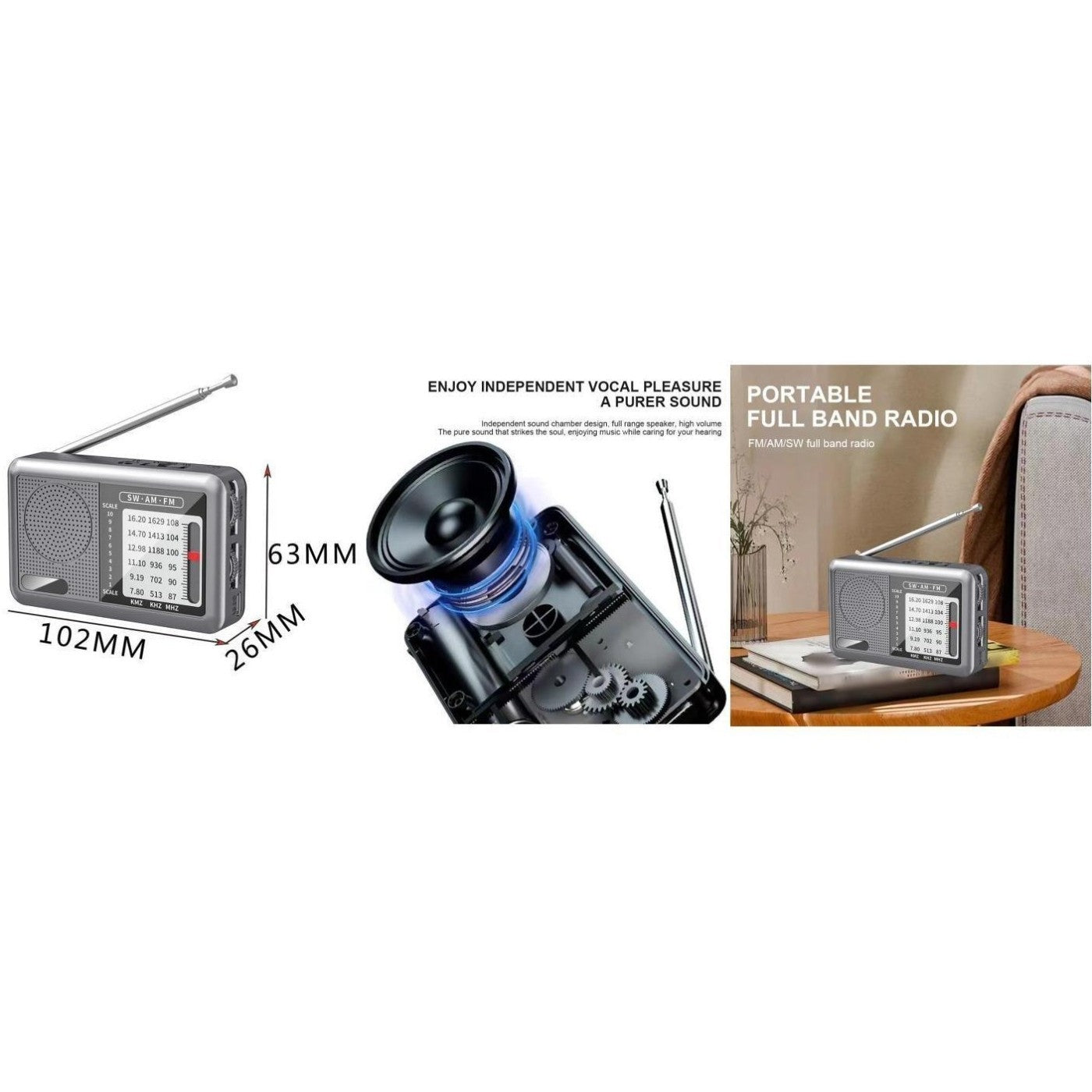 Small Size AM FM SW Radio with Rechargeable Battery for Travel and Leisure