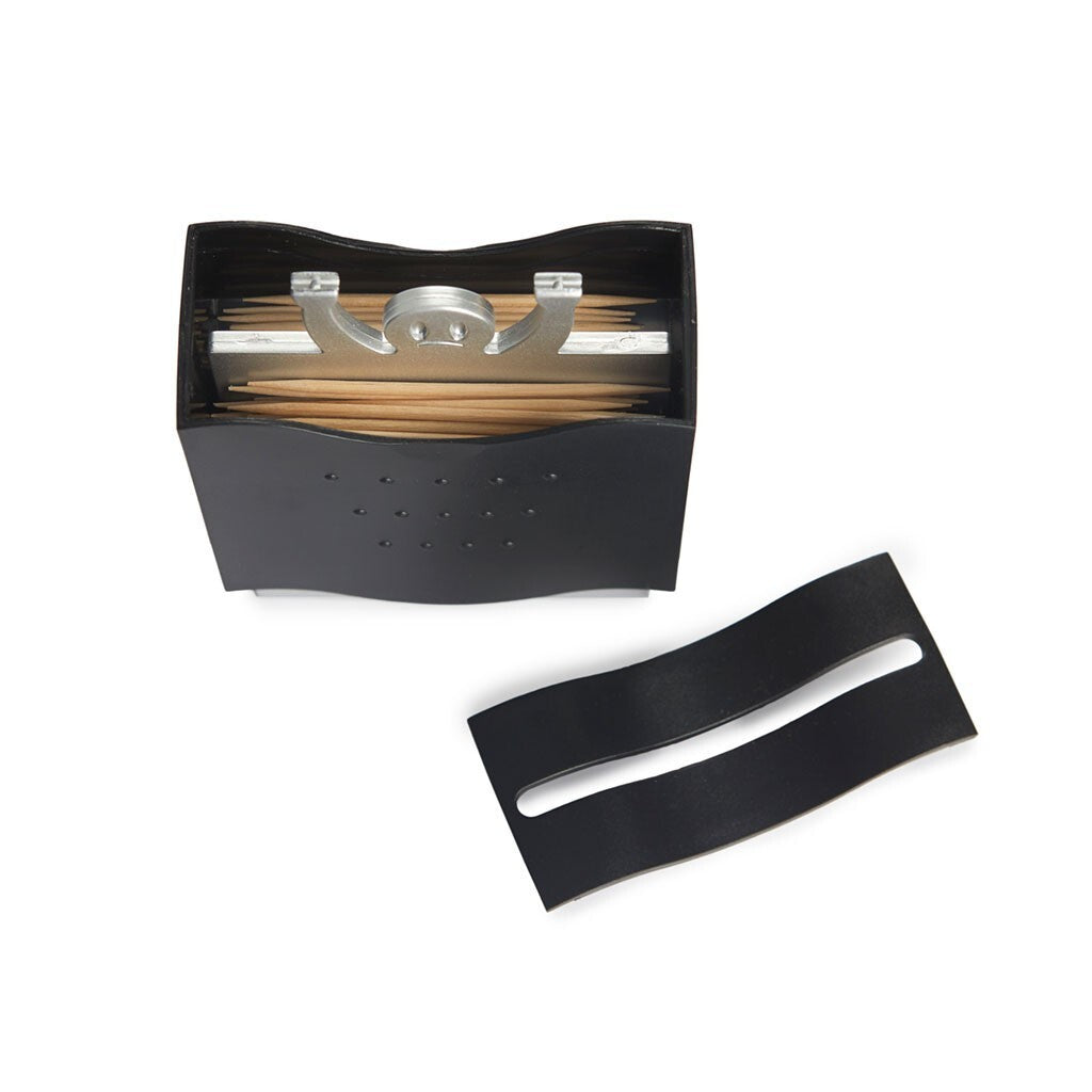 Toothpick Holder Portable Dispenser Black Plastic Metal Pick a Boo Box Container
