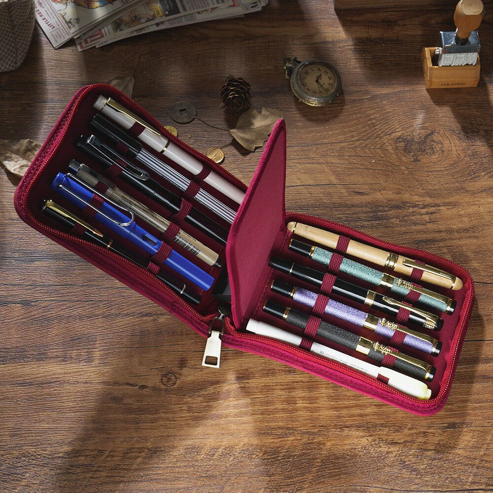 Genuine Leather 12 Slots Fountain Pen Case Stationery Pen Storage Bag Organizer