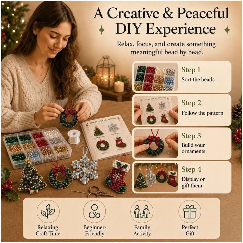 DIY Beaded Christmas Kit 3D Crystal Bead Holiday Craft Set for Adults
