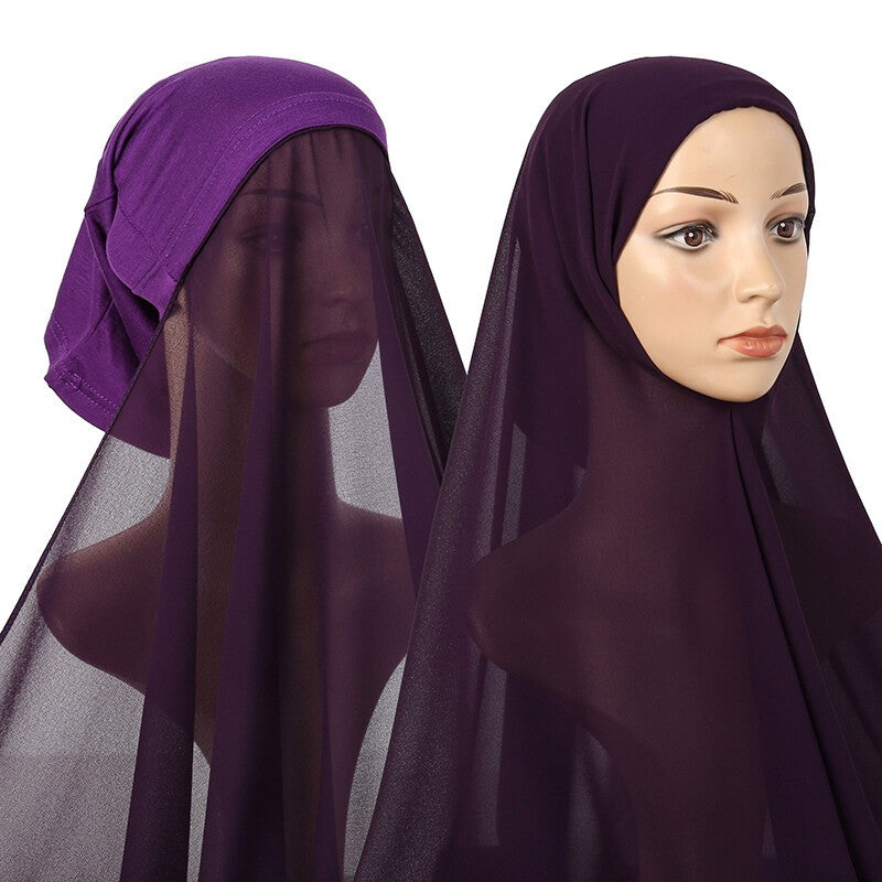 Hijab with Cap Women Chiffon Hijab Modal Cotton Caps Solid Chiffon Shawl Turban