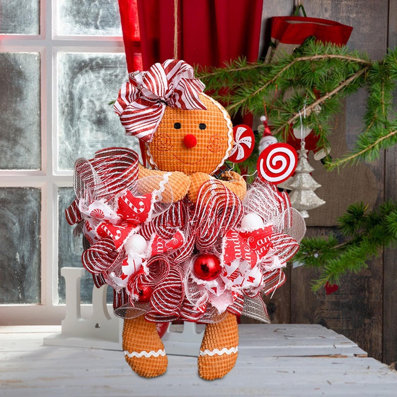 Christmas Gingerbread Man Front Door Decoration Lovely Winter Wreath Ornament