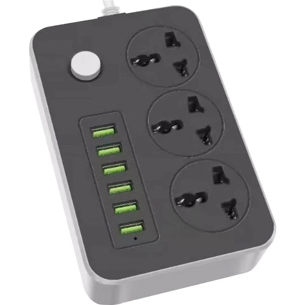 Extension Lead with 6 USB Cable Electric Plug Socket UK Mains Power 3 Gang Way