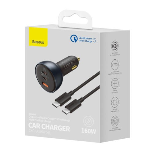 160W Car Charger Baseus USB Type C QC 5.0 Fast Charging For iPhone 14 Pro Laptop