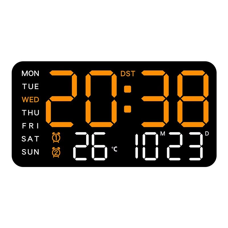 Desk Wall Clock Digital Alarm Clock LED Display with Temperature Date Week