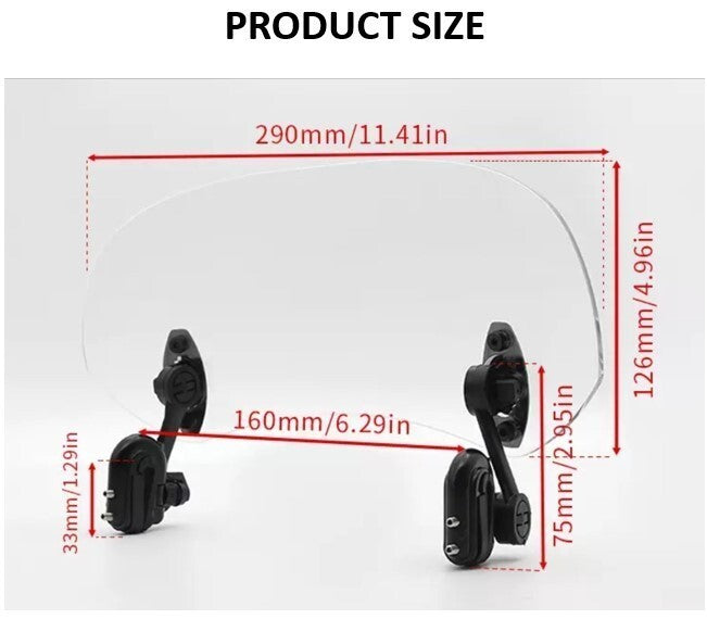 Motorbike Motorcycle Clip On Windshield Wind Screen Deflector Extension Spoiler