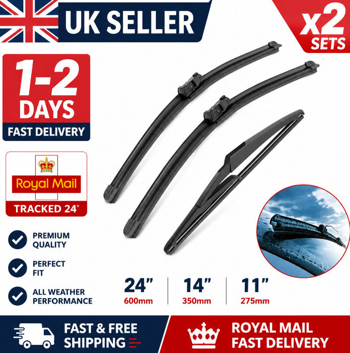 2Set 24" 14" 11" Front Rear Windscreen Wiper Blades Set For Fiat 500 Ford KA UK