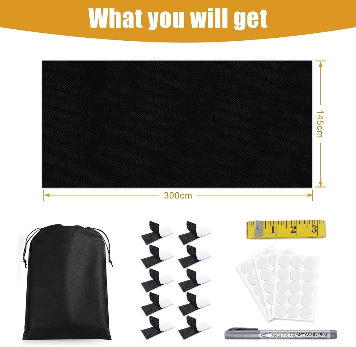 145 X 300 CM Portable Blackout Blinds, 100% Blackout Material, No Drill Blackout
