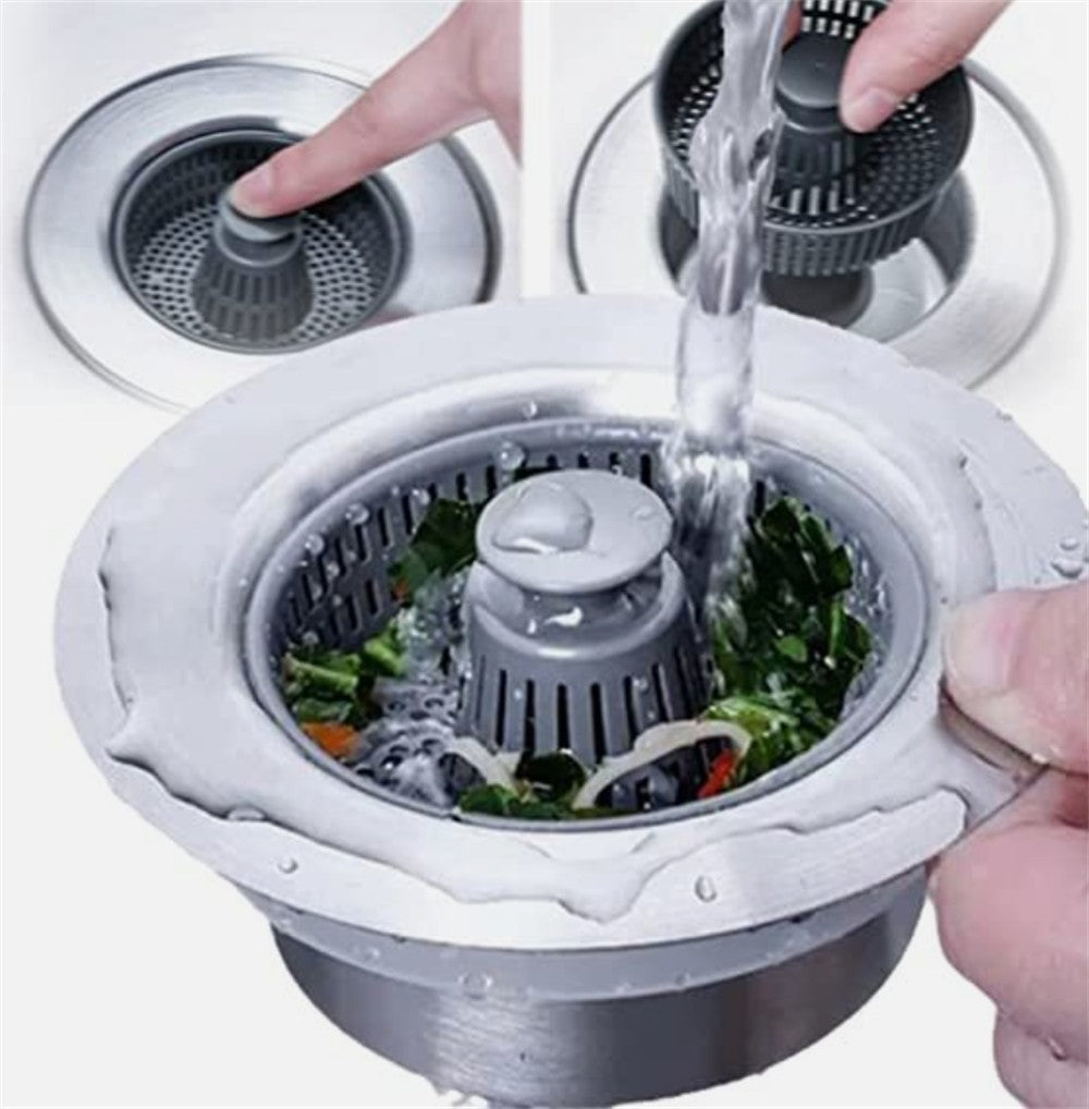 Upgraded 3in1 Kitchen Sink Drain Strainer & Sink Stopper, Stainless Steel Kit UK