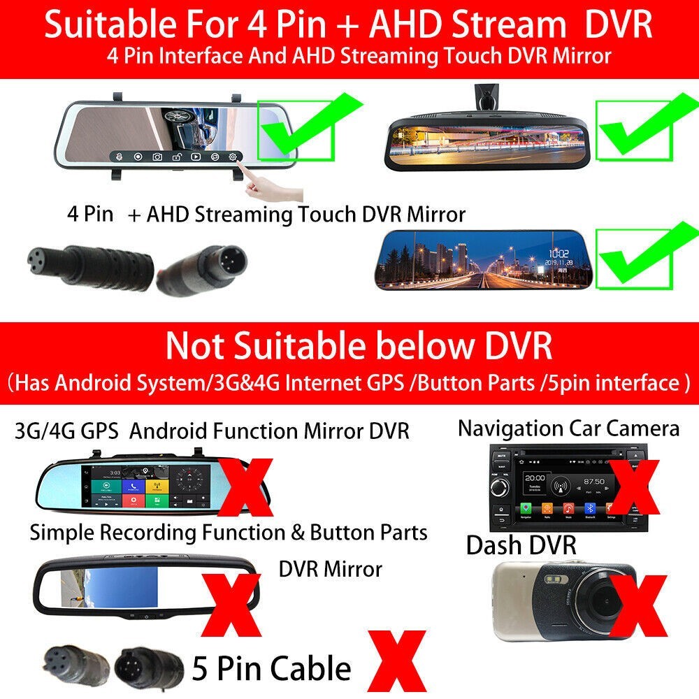 1Rear View Backup Camera 1080P 2.5mm 4Pin Compatible with Dash Streaming Monitor