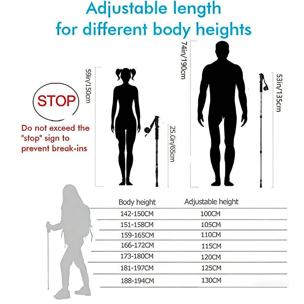 1Pair Telescopic Walking Hiking Trekking Poles Sticks 3-Section Unisex Antishock